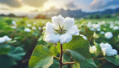 Wall Mural -  A blossoming organic white natural cotton plant in a sustainable field Scientific name Gossypium