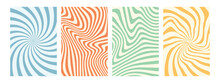 Groovy Hippie 70s Backgrounds. Waves, Swirl, Twirl Pattern. Twisted And Distorted Vector Texture In Trendy Retro Psychedelic Style. Y2k Aesthetic.

