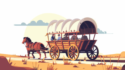  Covered wagon with horses and male riders vector fla