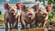 illustrated muddy pigs enjoying playtime