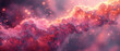 Vibrant red and pink hues with glimmering particles give a sense of a dynamic cosmic movement and energy in the universe