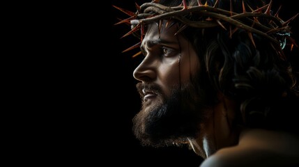 Ultrarealistic concept art of Jesus Christ with crown of thorn