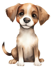 Wall Mural - Watercolor illustration of a cute cartoon dog. Cute animals. Transparent background, png