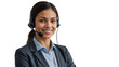 © F U T U R O  - Portrait of a happy call center woman isolated on a transparent background for consulting. Smile, customer support or service career with a young employee on PNG for telemarketing