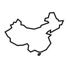 Wall Mural - China country thick black outline silhouette. Simplified map. Vector icon isolated on white background.