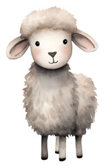 Wall Mural - Watercolor illustration of a cute cartoon sheep. Cute animals.Transparent background, png