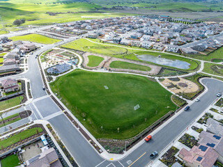 Drone photos over vacant land in a community in a community in northern California. Green space vacant land. Commercial Real Estate