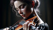 The girl violinist plays the violin. The young violinist puts his soul into every note.