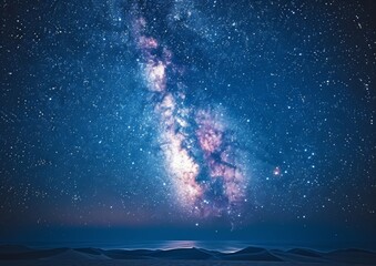 Wall Mural - Surreal night sky with the Milky Way's radiant colors casting a celestial glow over a silent, undisturbed desert