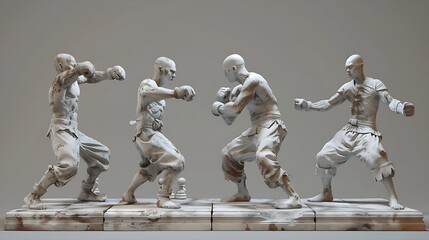 Dynamic Sculptures of Fighting Human Chess Figures