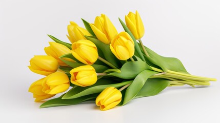 Canvas Print - Yellow tulip flowers bouquet isolated on white background