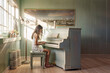 Young Girl Playing Piano In Bright Sunlight Room