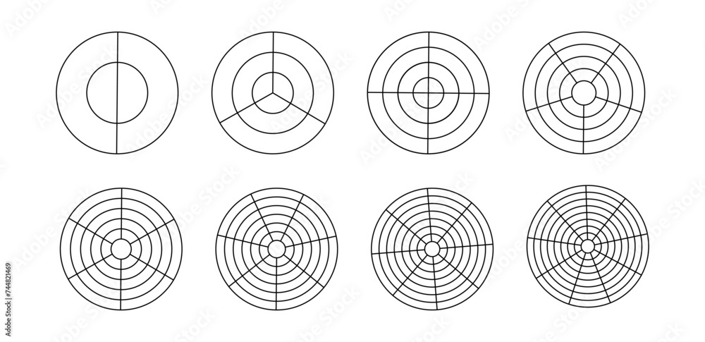 Polar grid divided template set. Radar circular graph screen. PNG Grid ...