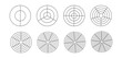 Polar grid divided template set. Radar circular graph   screen. PNG Grid with concentric circles diagram chart