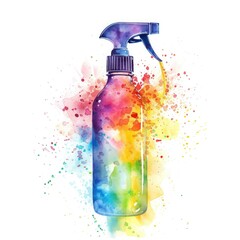 Canvas Print - Watercolor spray bottle with colorful paint on white background. Generative AI.