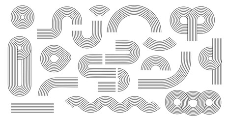 Line geometric arch and circle abstract shapes.  PNG Arch line stripes abstract shapes set. Modern aesthetic stripes and grids