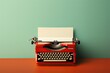 Red Typewriter with Paper Sheet. Business Concept of Retro Writer on Closeup Background with Space