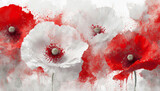 Fototapeta Kwiaty - Maki, wiosenne czerwone i białe kwiaty tapeta