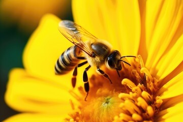 Honeybee Pollinating Bright Yellow Flower