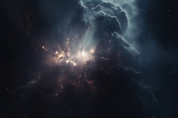 Wall Mural - very large cloud dominates night sky, its imposing presence creating stark contrast against darkness