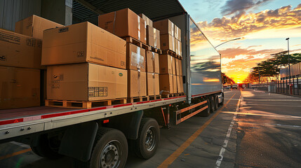 Logistics in Action: Loading Cargo onto a Truck at Sunset