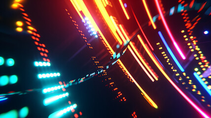 Wall Mural - 3D Futuristic abstract abstract futuristic background. Neon lines, glow . Motion graphic for abstract data center, server, internet, speed.