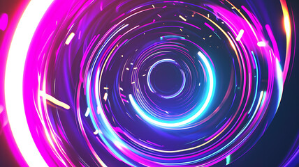 Abstract colorful neon glowing light tunnel art background. Speed light illuminated Curvy moving line shape. 3D render