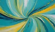 Abstract swirling painting of turquoises, blues, greens and yellows 