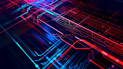 Wall Mural - 3d rendered abstract background with blue computer circuit board