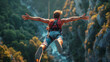 © Vodkaz - Base jumper in mid-air with mountain background