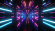 Futuristic room with neon laser lines background illustration in cyberpunk style.