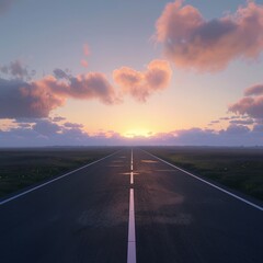 a road with a sunset in the background