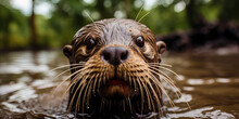 A Playful Otter Floating On Its Back In A Clear Mountain Stream, Surrounded By Lush Greenery,