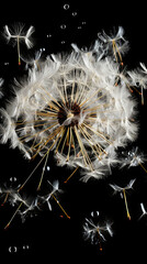 Wall Mural - The delicate filaments of a dandelion seed, caught in a breeze and carried aloft on invisible c