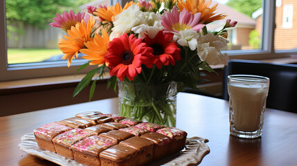 Sticker - The Easter Table Adorned with Fresh Flowers, Delightful Cakes, and AnaSortment of Decorated Easte