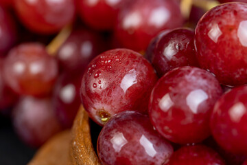 Wall Mural - large red wet grapes in drops of water