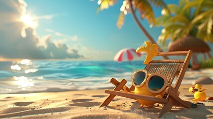 Summer vacation and spring break kawaii 3D concept illustration in modern animation style