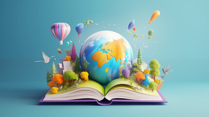 Wall Mural - The concept for World Book Day background with copy space area for text. Happy Book Day. Gradient abstract world book day 3D illustration colorful background. 