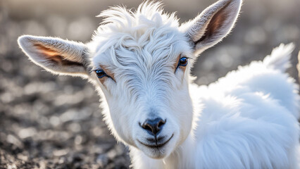 Portrait of a white goat with blue eyes on a farm, animal, blue, farm, goat, portrait, white, rural, mammal, cute, sky, nose, hair, head, summer, domestic, nature, country, horn, looking, funny, face