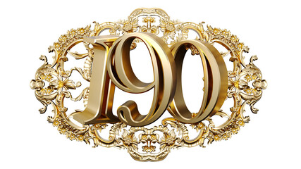 Wall Mural - golden number one hundred ninety in the center of decorative golden vintage frames, number 190