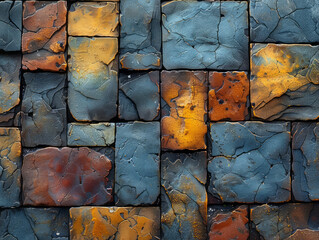 Canvas Print - Cracked Stone Mosaic in Warm and Cool Tones, Surface Material Texture