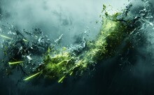 Abstract Green Splash With Streaks And Particles In Motion