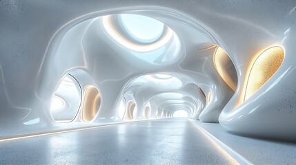 Fototapete - Generative AI : White Abstract Modern Architecture Interior Background. 3d Render Illustration