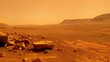 Panoramic view of a Martian landscape with orange hues