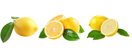 Wall Mural - Lemon with leaf isolated on transparent background