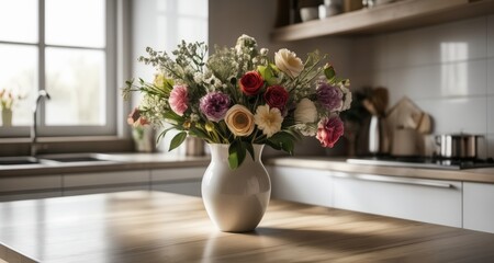 Wall Mural -  Brighten up your kitchen with a vase of fresh flowers!