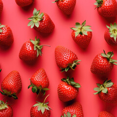 Wall Mural - strawberries on red background