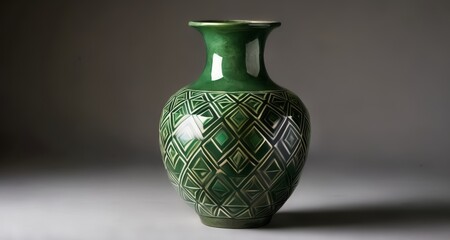 Canvas Print -  Elegant green vase with geometric pattern