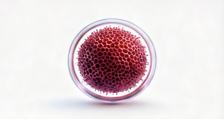 Wall Mural -  Vibrant, spherical, red-pink object with a textured surface, encased in a clear, circular frame