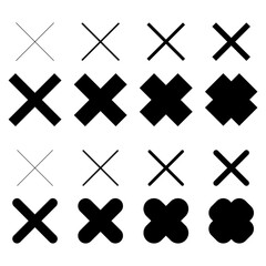 Black cross icon set. Cancel symbol. X Sign. Cross sign graphic symbol. Vector illustration isolated on white background.